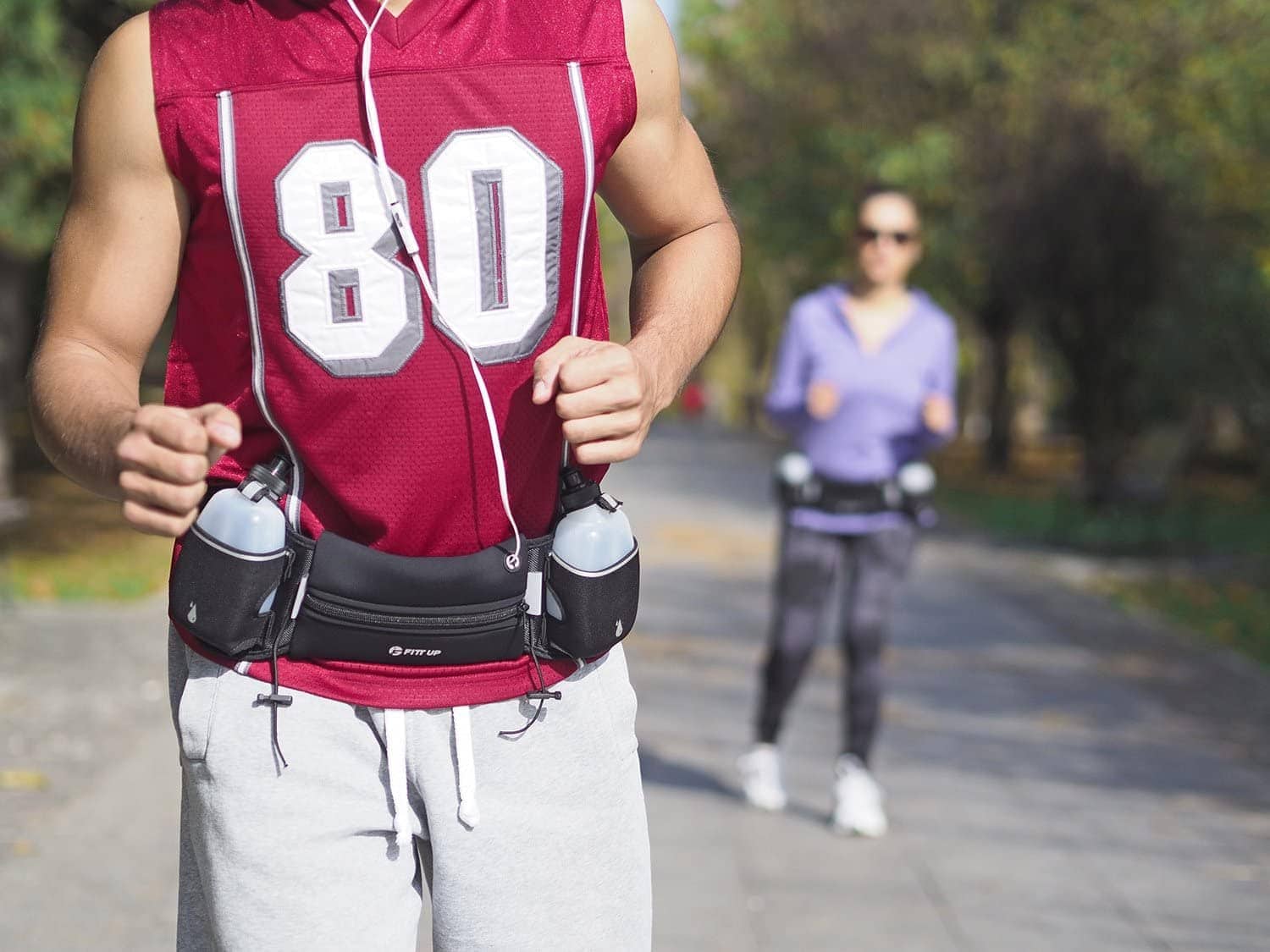 MiraTekk Hydration Belt for Running with Water Bottles 2x BPA-free Soft Neoprene Fuel Belt for Running,Race,Marathon,Hiking- Men & Women Runners and arm led Fits iPhone 6s 7s 8s plus X 