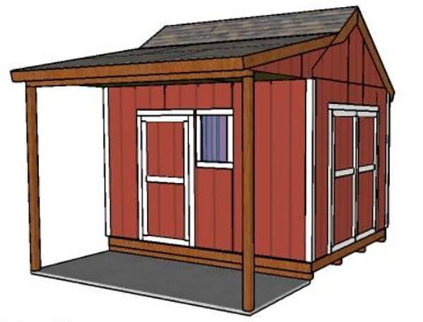 10×12 Gable Shed with Porch Roof Plans from My Outdoor Plans
