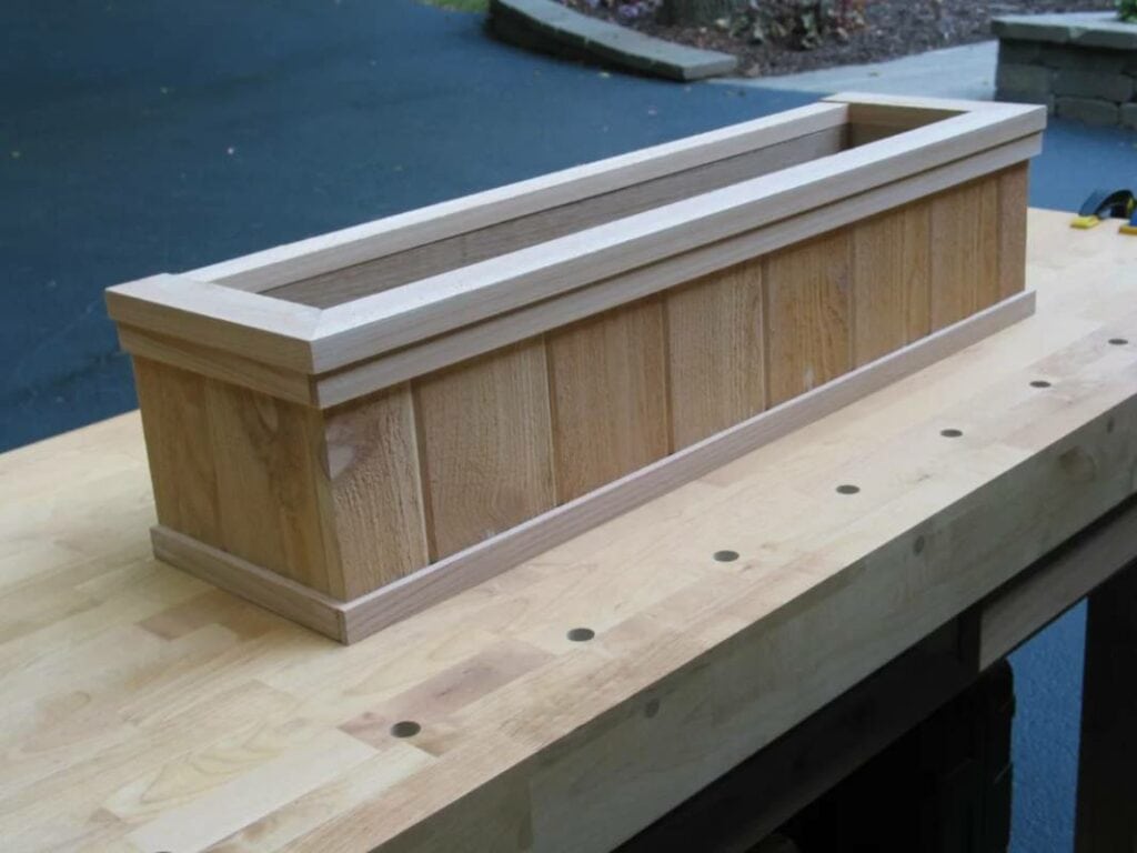 DIY cedar trimmed window boxes