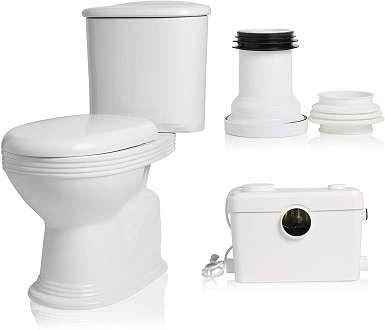 Silent Venus Macerating Upflush System Two-Piece Round-Front Toilet Kit with Standard Bowl