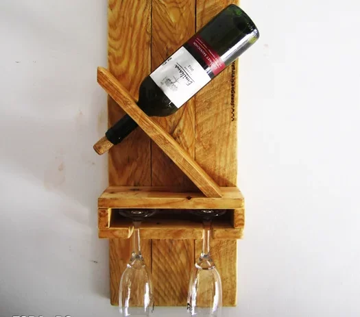 Wine rack for a bottle and two stemwares