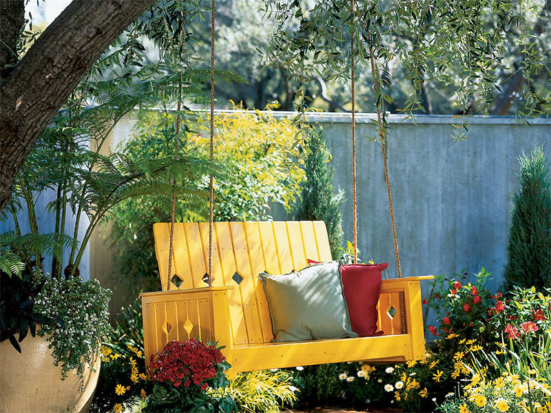 Yellow Embellished DIY Porch Swing from Sunset