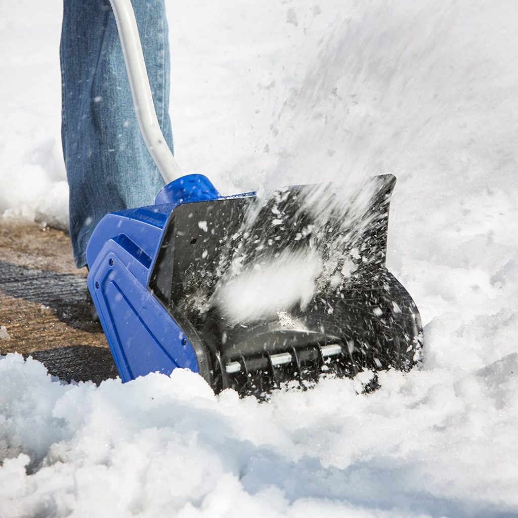 close up using Snow Joe 323E Electric Snow Shovel