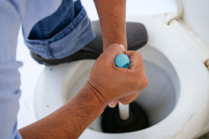 fixing the blocked toilet