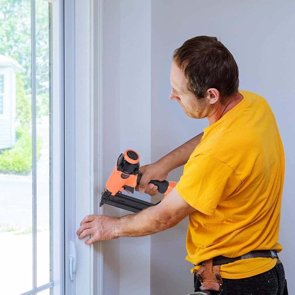 man using Valu-Air F50Q Pneumatic Brad Nailer