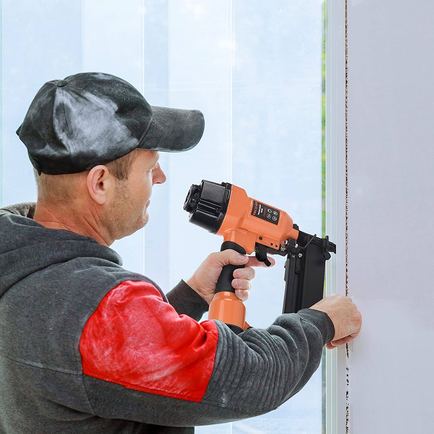 man using Valu-Air T64C Finish Nailer