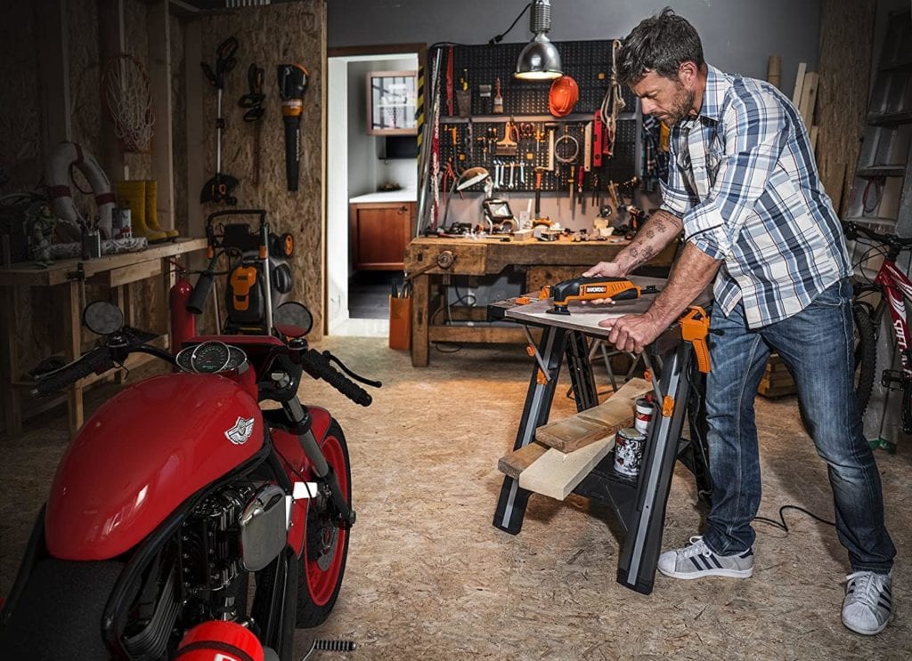 man using WORX WX051 Pegasus Multi-Function Workbench
