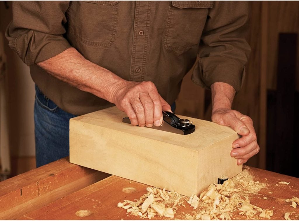 person using WoodRiver Low Angle Block Plane