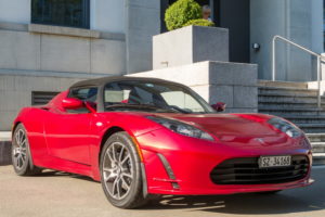 red tesla car