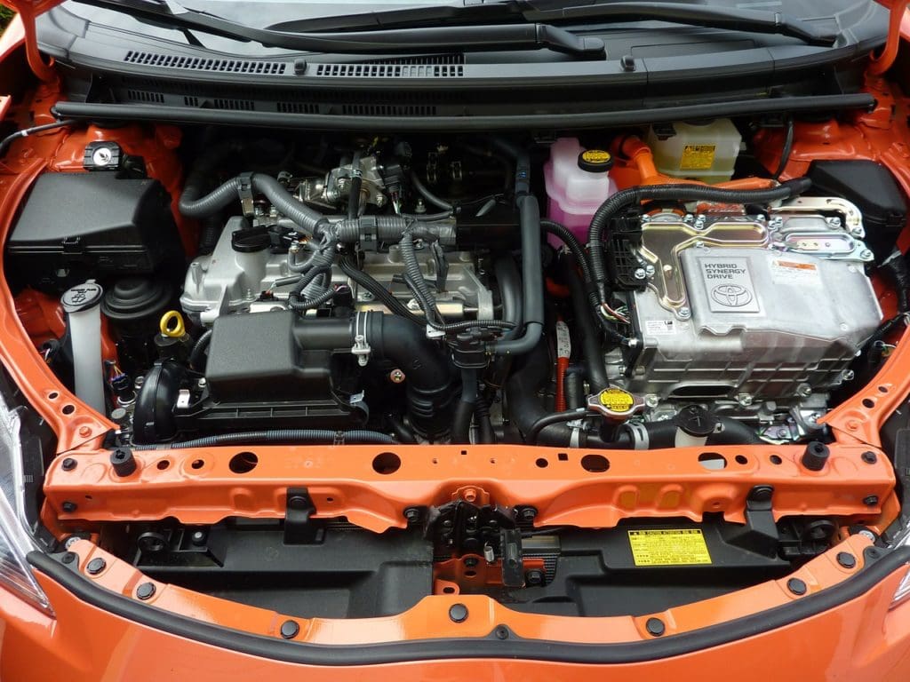 car engine of an orange car