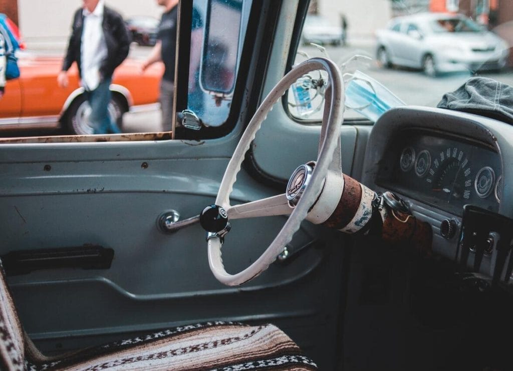Interior Of_retro Car Cabin On Street car window crank