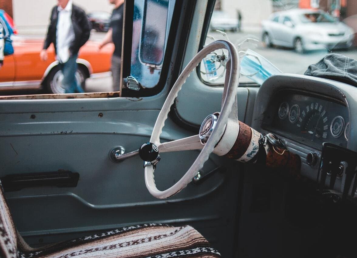 Interior Of_retro Car Cabin On Street car window crank