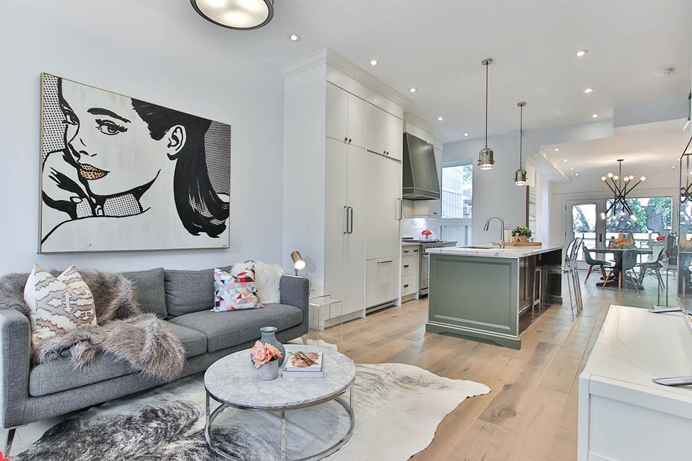 living room with bleached wood flooring