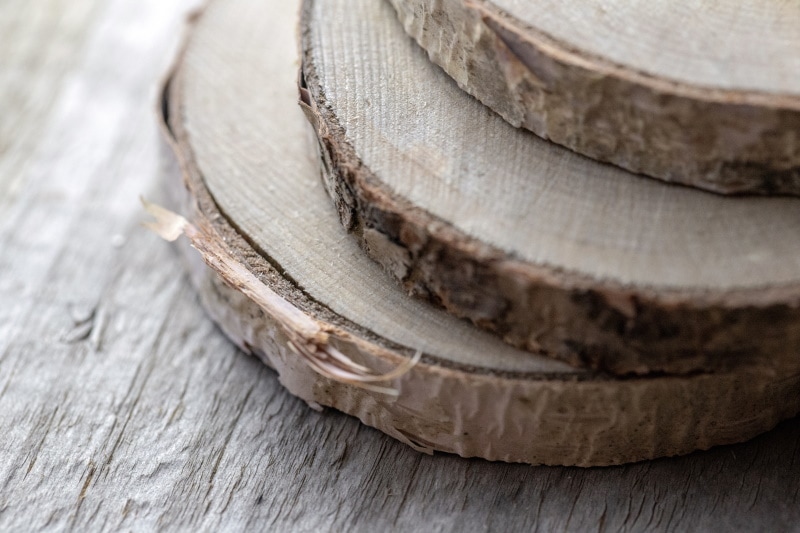 Birch blocks stacked on table