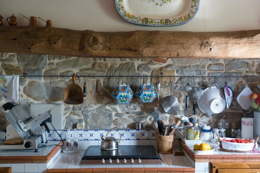 Rustic kitchen beam over hob