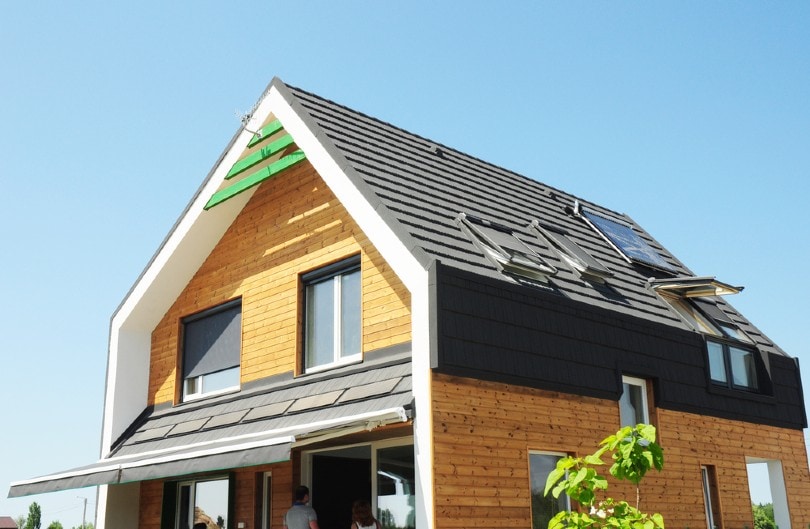 construction of a modern house with passive solar heating