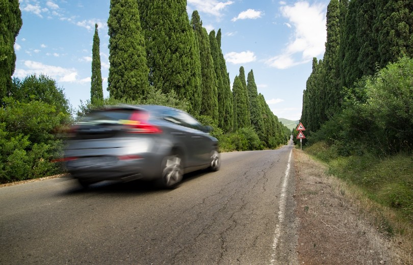running car on the road