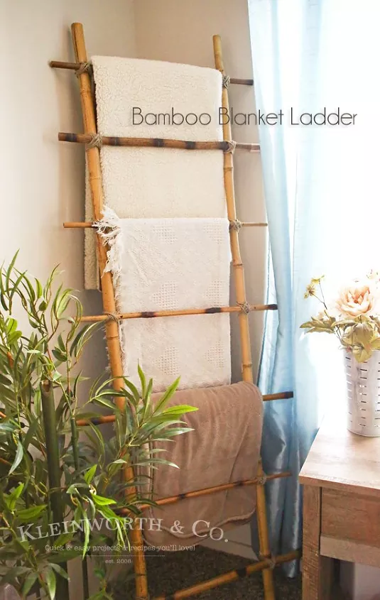 Bamboo DIY Blanket Ladder- home talk