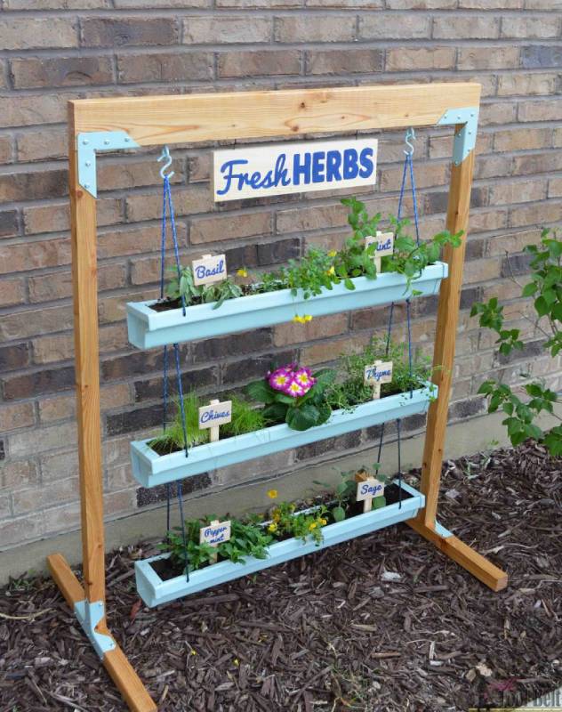 DIY hanging gutter planter and stand