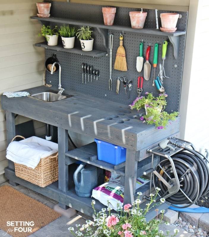 DIY potting bench with sink
