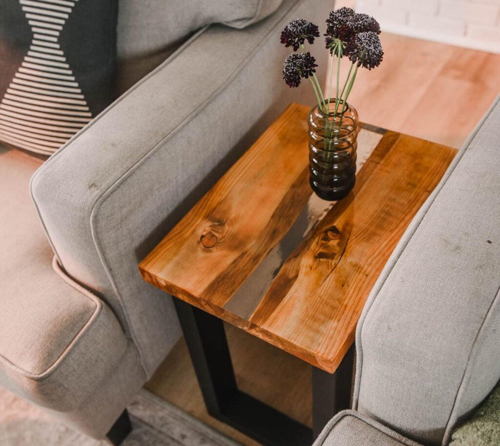 Live edge table with resin
