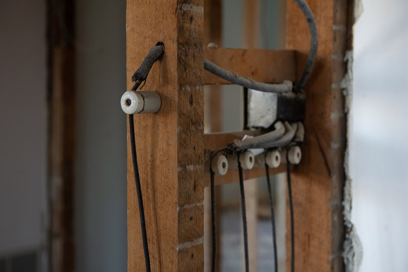 knob and tube electrical wiring in a residential renovation site