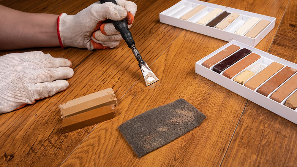 testing wood putty on the floor