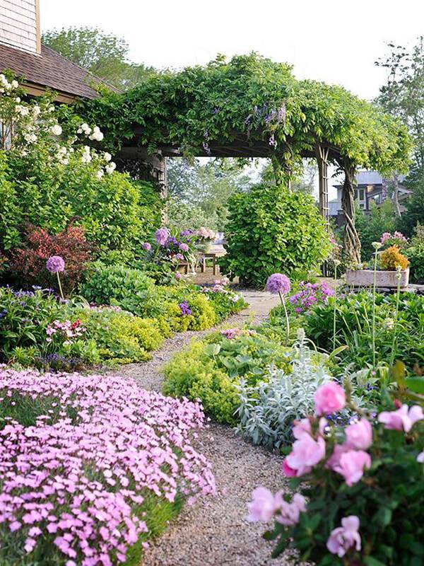 DIY lush magical flower garden with pathway