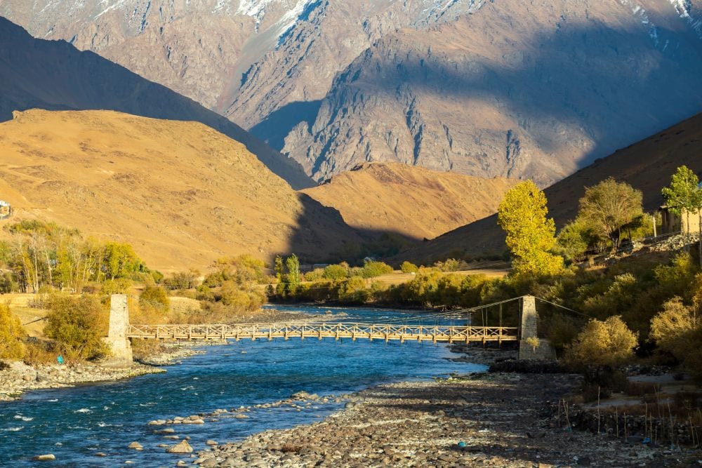 Suspension Bridge Over Dras River In Drass Town Of Leh Ladakh India