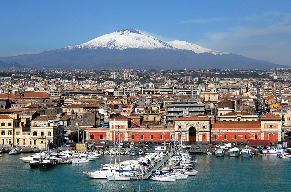 view of Mt. Etna volcano in catania, sicily