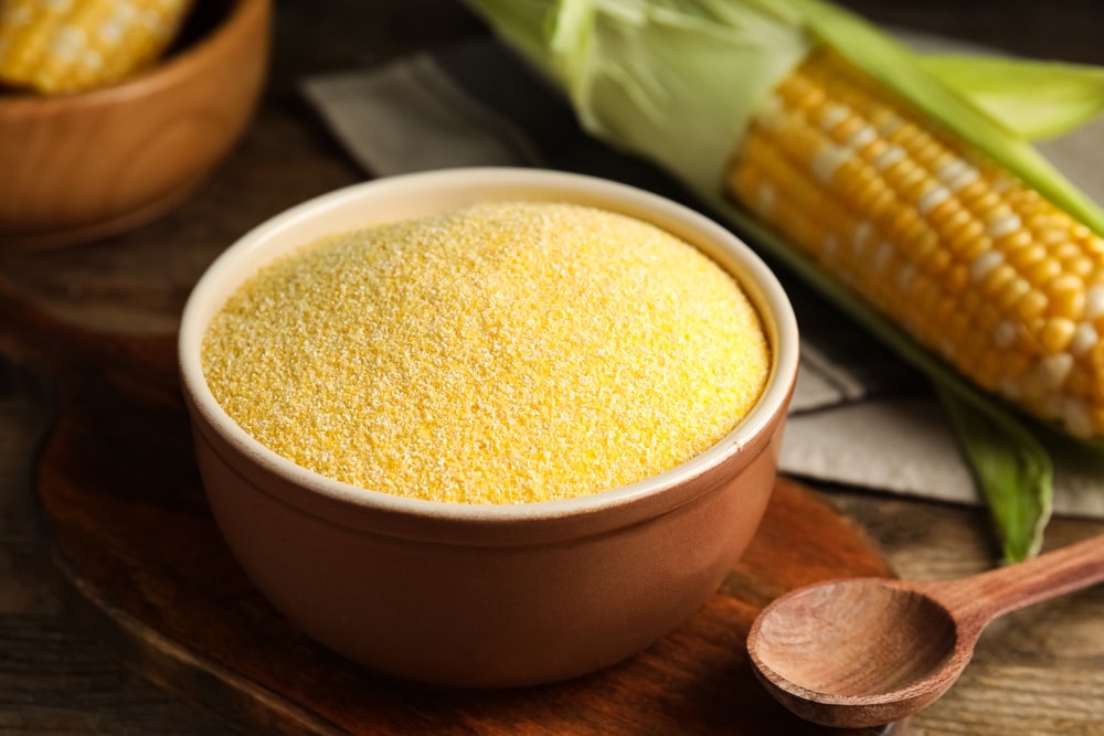 cornmeal in a wooden bowl
