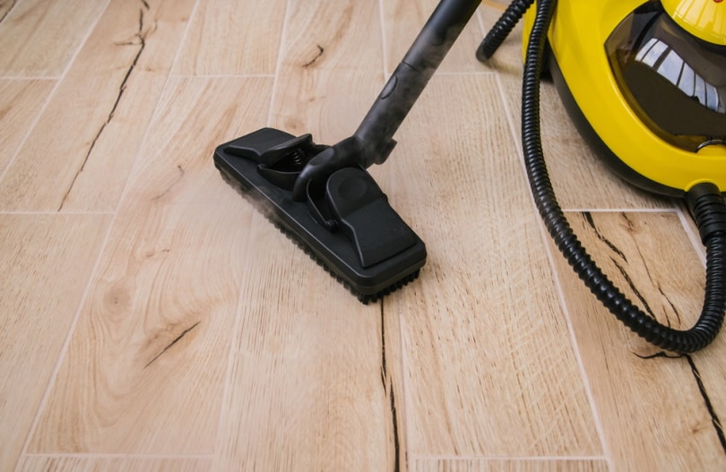 yellow steamer in hardwood floor