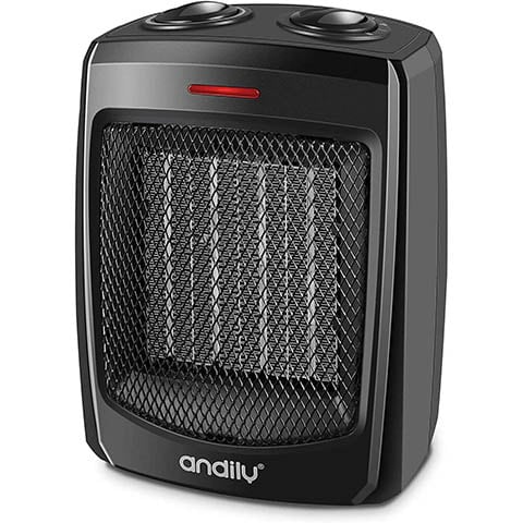 Andily Space Heater Electric Heater for Home and Office Ceramic Small Heater with Thermostat, 750W 1500W