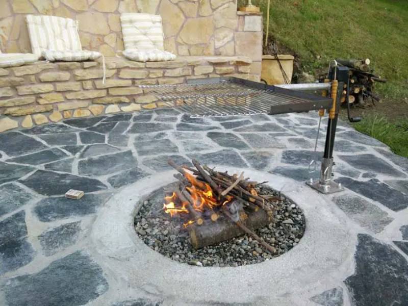 DIY fire pit on sloped yard
