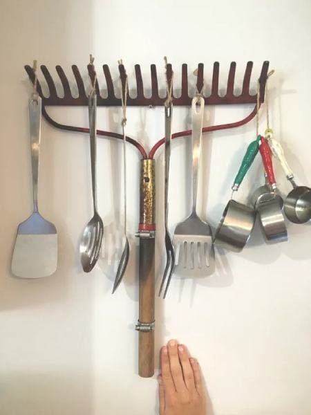 Turn an Old Rake Into a Kitchen Utensil Hanger