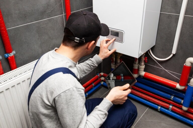 8 Plumbing And HVAC Statistics In Canada 2024 Update House Grail   Technician Checking Heating System Skylines Shutterstock 768x511 