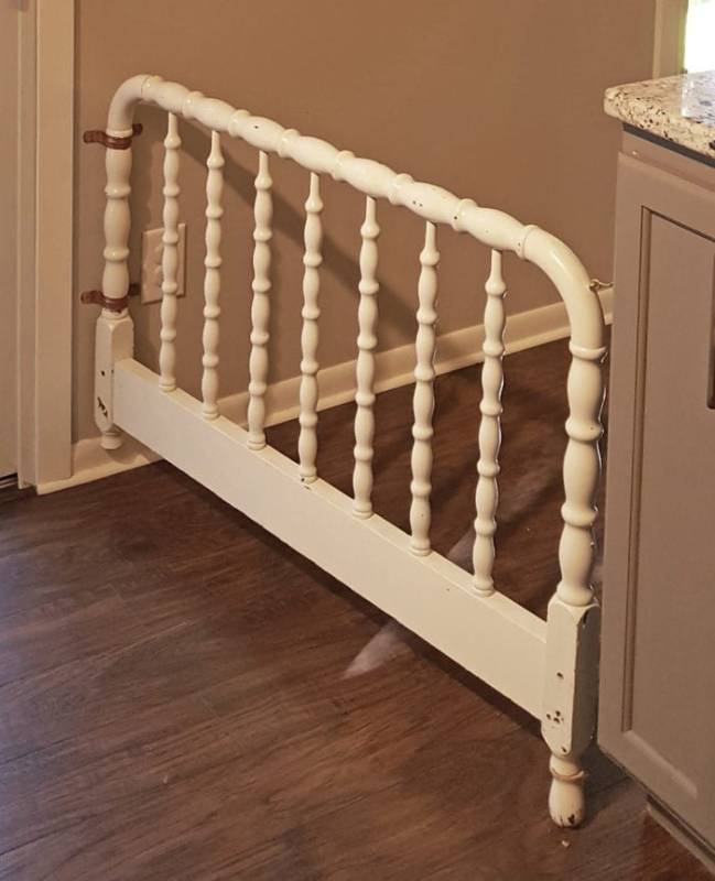 DIY baby gate from vintage wood headboard