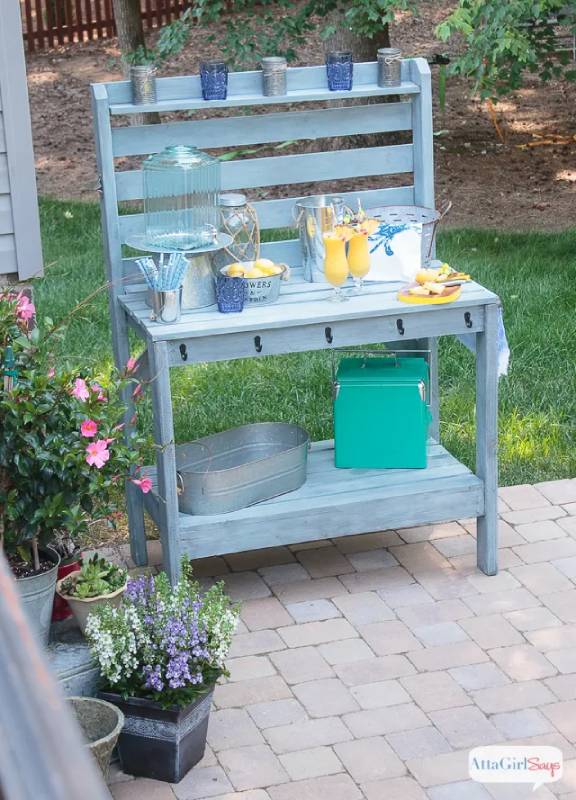 DIY buffet table potting bench