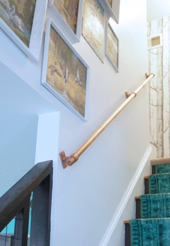 DIY stair handrail made from copper pipe