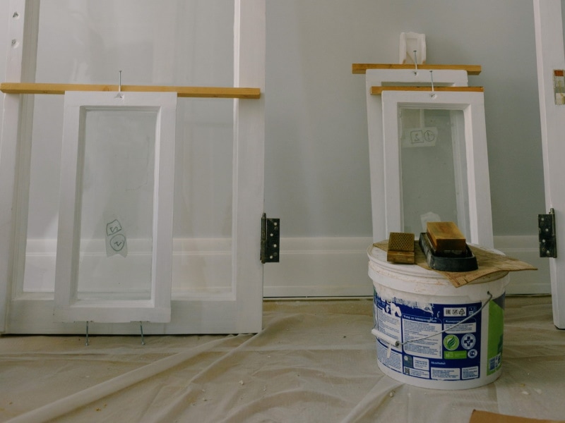 Different-sized window frames painted