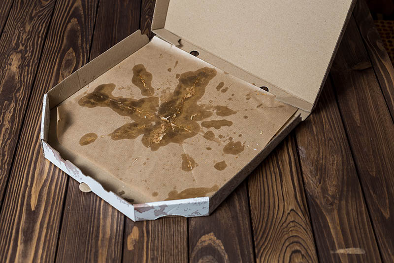 Open empty cardboard pizza box. after meal