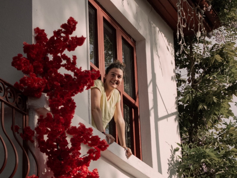 Woman posing in window