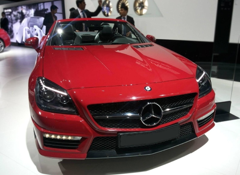 Red Mercedes Benz in the showroom