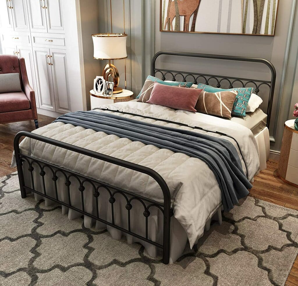 TUSEER Metal Bed Frame Queen Size with Vintage Headboard and Footboard