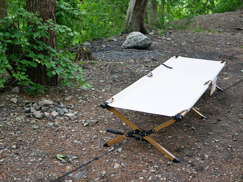Camp cot in a campsite