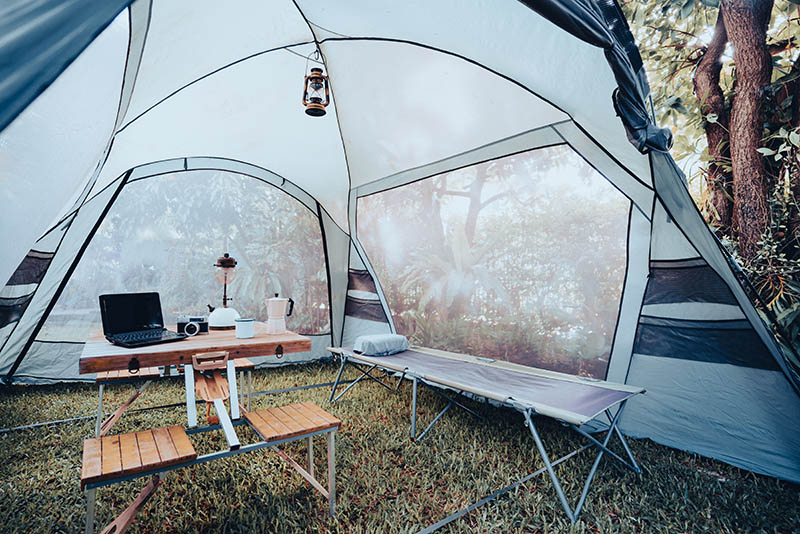 cot inside a tent