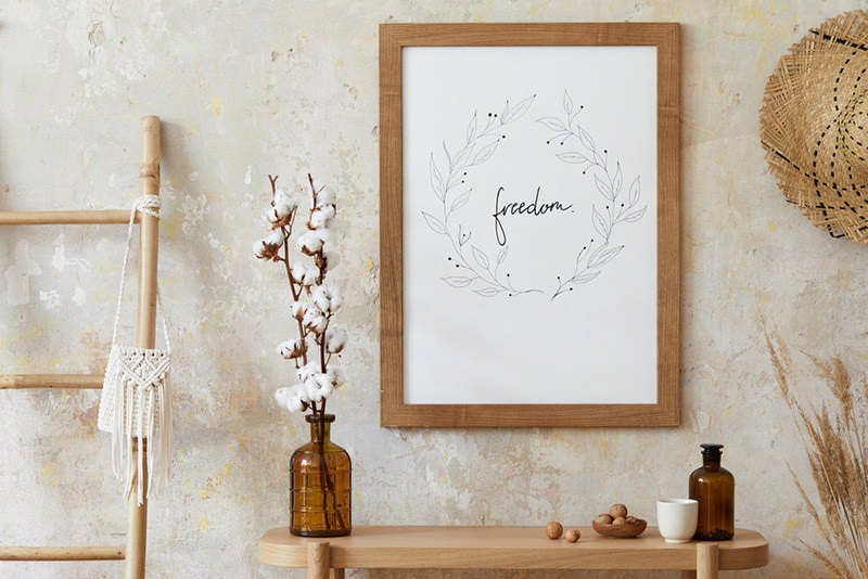 interior of living room with poster frame