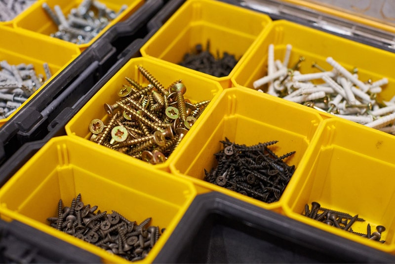 various screws in a tool box
