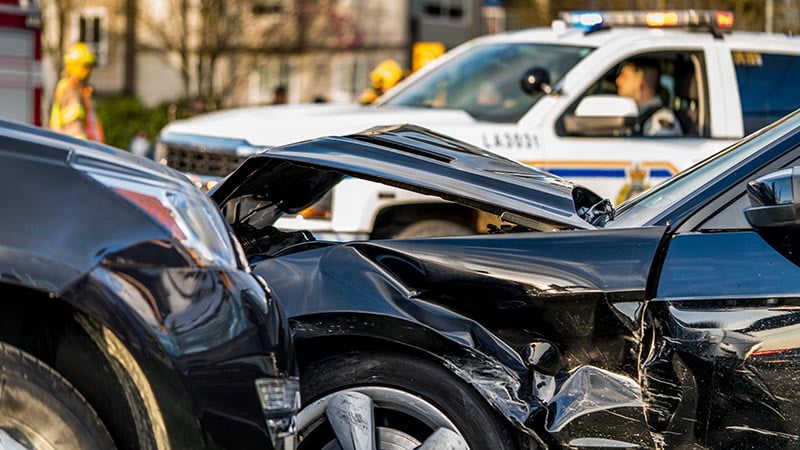 Aftermath of a car crash accident at a very busy intersection Canada