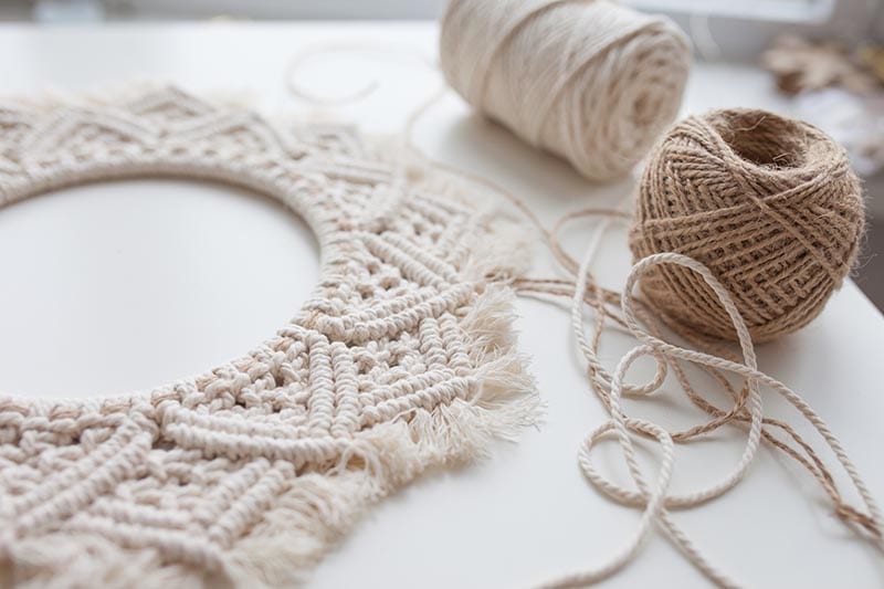 Handmade macrame braiding and cotton threads